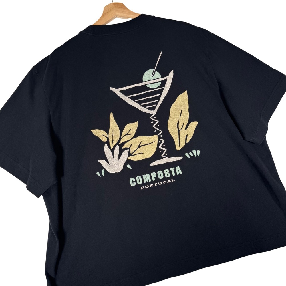 Abercrombie & Fitch Graphic Tee Womens XL Black Comporta Portugal Cropped Shirt